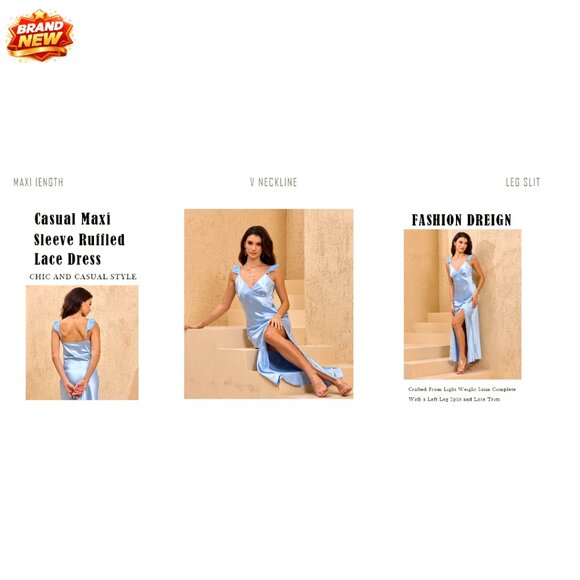 Satin Backless Maxi Dress with Lace Trim and Leg Slit for Formal Events - Picture 5 of 5